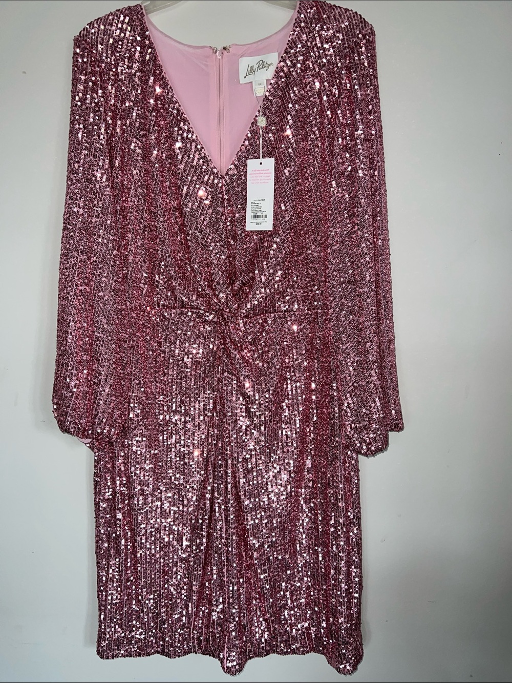 Lilly Pulitzer Rose Pink Sequin V-Neck Cocktail Dress 12 NEW Estrella treasure
